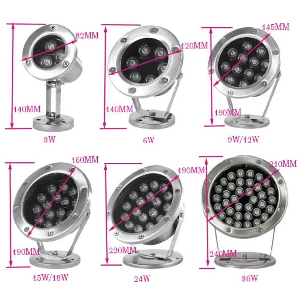 Aiwooping 12V 3W,Stainless Steel Underwater Light - IP68 Waterproof LED Pool Light, Energy-Efficient Outdoor Submersible Lighting for Ponds, Fountains & Garden Decor - Image 3