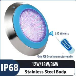 IP68 Waterproof RGB LED Pool Light with Remote Control – 12W/18W/36W Stainless Steel Underwater Wall Lamp