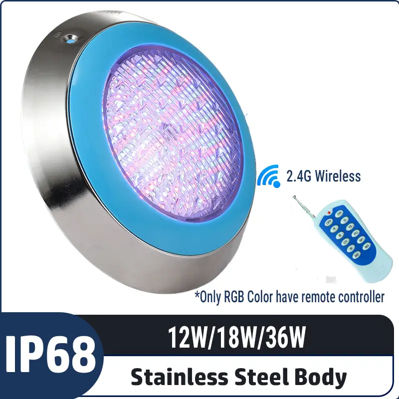 IP68 Waterproof RGB LED Pool Light with Remote Control – 12W/18W/36W Stainless Steel Underwater Wall Lamp