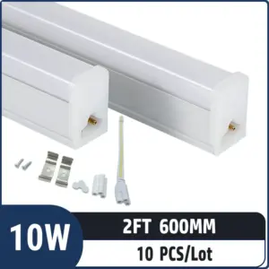 2FT 0.6M 10W 1250LM,T5 Integrated LED Tube Light Kit with Complete Installation Accessories for Commercial and Home Use,shop light,10 pack