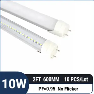 2FT 0.6M 10W 1250LM,G13 interface T8 LED Tube Light – Super Bright LED Shop Light for Garage, Workshop & Warehouse,10 Pack