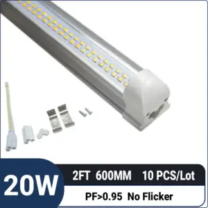 2FT 0.6M 20W 2650LM,T8 Integrated LED Tube Light – Dual Row Super Bright LED Shop Light for Garage, Workshop & Warehouse,10 Pack