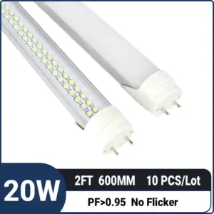 2FT 0.6M 20W 2650LM,G13 interface T8 LED Tube Light – Dual Row Super Bright LED Shop Light for Garage, Workshop & Warehouse,10 Pack