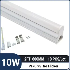 2FT 0.6M 10W 1300LM,T5 Integrated LED Tube Light Kit with Complete Installation Accessories for Commercial and Home Use,shop light,10 pack