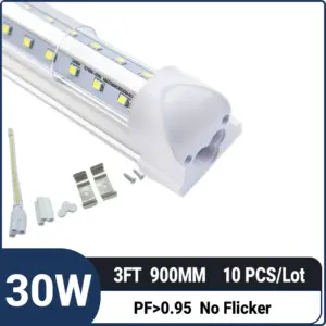 3FT 0.9M 30W 3850LM,T8 Integrated V Shape LED Tube Light – Dual Row Super Bright LED Shop Light for Garage, Workshop & Warehouse,10 Pack