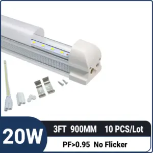 3FT 0.9M 20W 2550LM,T8 Integrated LED Tube Light –Super Bright LED Shop Light for Garage, Workshop & Warehouse,10 Pack
