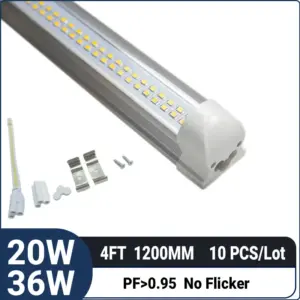 4FT 1.2M 20W/36W 4680LM,T8 Integrated LED Tube Light –Super Bright LED Shop Light for Garage, Workshop & Warehouse,10 Pack