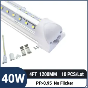 4FT 1.2M 40W 5200LM,T8 Integrated V Shape LED Tube Light – Dual Row Super Bright LED Shop Light for Garage, Workshop & Warehouse,10 Pack