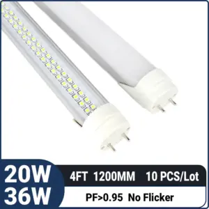 4FT 1.2M 20W 36W 4500LM,G13 Interface T8 LED Tube Light – Dual Row Super Bright LED Shop Light for Garage, Workshop & Warehouse,10 Pack