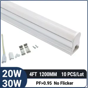 4FT 1.2M 20W/30W  4000LM,T5 Integrated LED Tube Light Kit with Complete Installation Accessories for Commercial and Home Use,shop light,10 pack