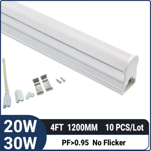4FT 1.2M 20W/30W 4000LM,T5 Integrated LED Tube Light Kit with Complete Installation Accessories for Commercial and Home Use,shop light,10 pack