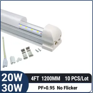 4FT 1.2M 20W/30W 4000LM,T8 Integrated LED Tube Light –Super Bright LED Shop Light for Garage, Workshop & Warehouse,10 Pack