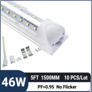 5FT 1.5M 46W 6000LM,T8 Integrated V Shape LED Tube Light – Dual Row Super Bright LED Shop Light for Garage, Workshop & Warehouse,10 Pack