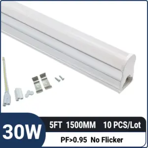 5FT 1.5M 30W 3950LM,T5 Integrated LED Tube Light Kit with Complete Installation Accessories for Commercial and Home Use,shop light,10 pack