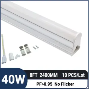 8FT 2.4M 40W 5200LM,T5 Integrated LED Tube Light Kit with Complete Installation Accessories for Commercial and Home Use,shop light,10 pack