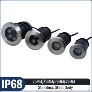 Stainless Steel In-ground Spotlights -DC12V input IP68 Waterproof, Available in 75mm/62mm/52mm/42mm Sizes, Outdoor Landscape Lighting
