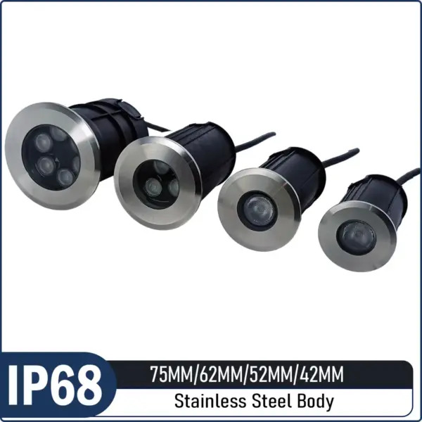 Stainless Steel In-ground Spotlights -DC12V input IP68 Waterproof, Available in 75mm/62mm/52mm/42mm Sizes, Outdoor Landscape Lighting