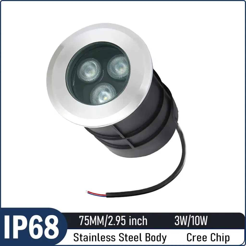 Custome,Stainless Steel In-ground Spotlights -Use Cree XPE chip,DC12V input IP68 Waterproof, Available in 75mm/2.95 inch Sizes, Outdoor Landscape Lighting