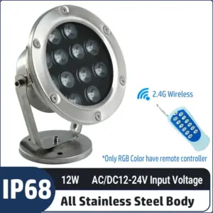 12W Diamater 145MM,12V/24V Low Voltage Stainless Steel Underwater Light – IP68 Waterproof LED Pond & Fountain Light for Pool, Garden Water Feature