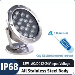 18W Diamater 160MM,12V/24V Low Voltage Stainless Steel Underwater Light – IP68 Waterproof LED Pond & Fountain Light for Pool, Garden Water Feature