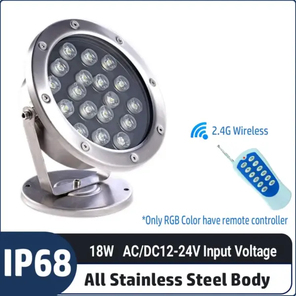18W Diamater 160MM,12V/24V Low Voltage Stainless Steel Underwater Light – IP68 Waterproof LED Pond & Fountain Light for Pool, Garden Water Feature