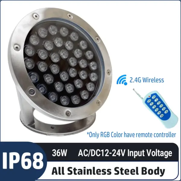 36W Diamater 210MM,12V/24V Low Voltage Stainless Steel Underwater Light – IP68 Waterproof LED Pond & Fountain Light for Pool, Garden Water Feature