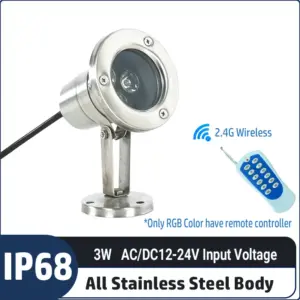 3W Diamater 80MM,12V/24V Low Voltage Stainless Steel Underwater Light – IP68 Waterproof LED Pond & Fountain Light for Pool, Garden Water Feature