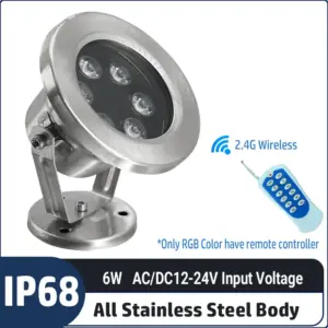 6W Diamater 120MM,12V/24V Low Voltage Stainless Steel Underwater Light – IP68 Waterproof LED Pond & Fountain Light for Pool, Garden Water Feature