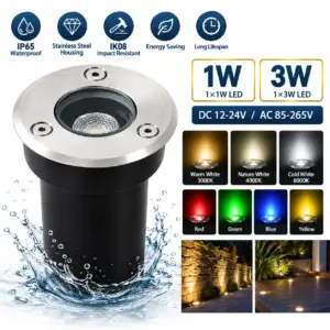 LED In-Ground Light Waterproof Outdoor Well Light, 1W/3W Stainless Steel Deck & Pathway Lighting, IP65, AC/DC
