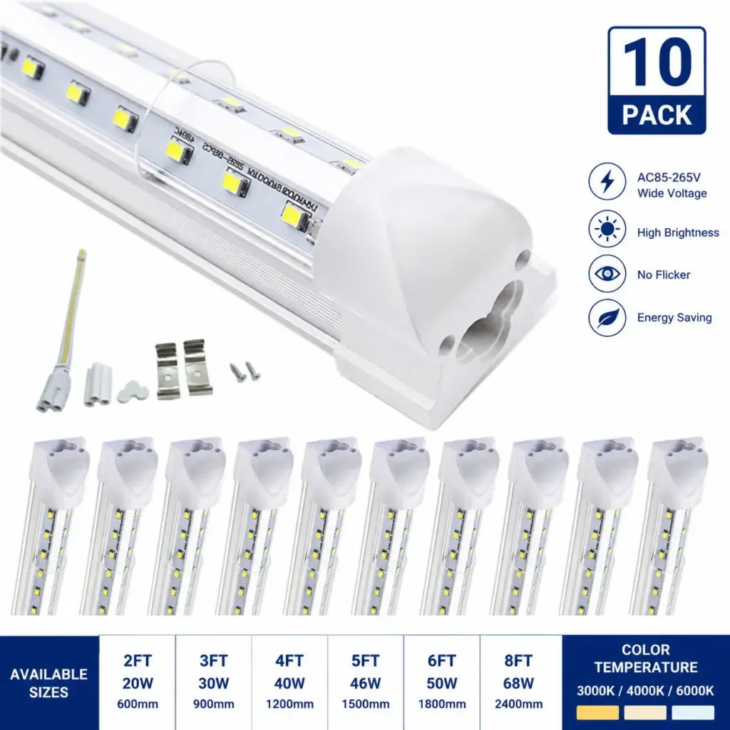 [10 Pack] 2FT-8FT Linkable LED Shop Lights, No-Flicker & Energy Saving Linear Ceiling Light for Garage, Warehouse, Office